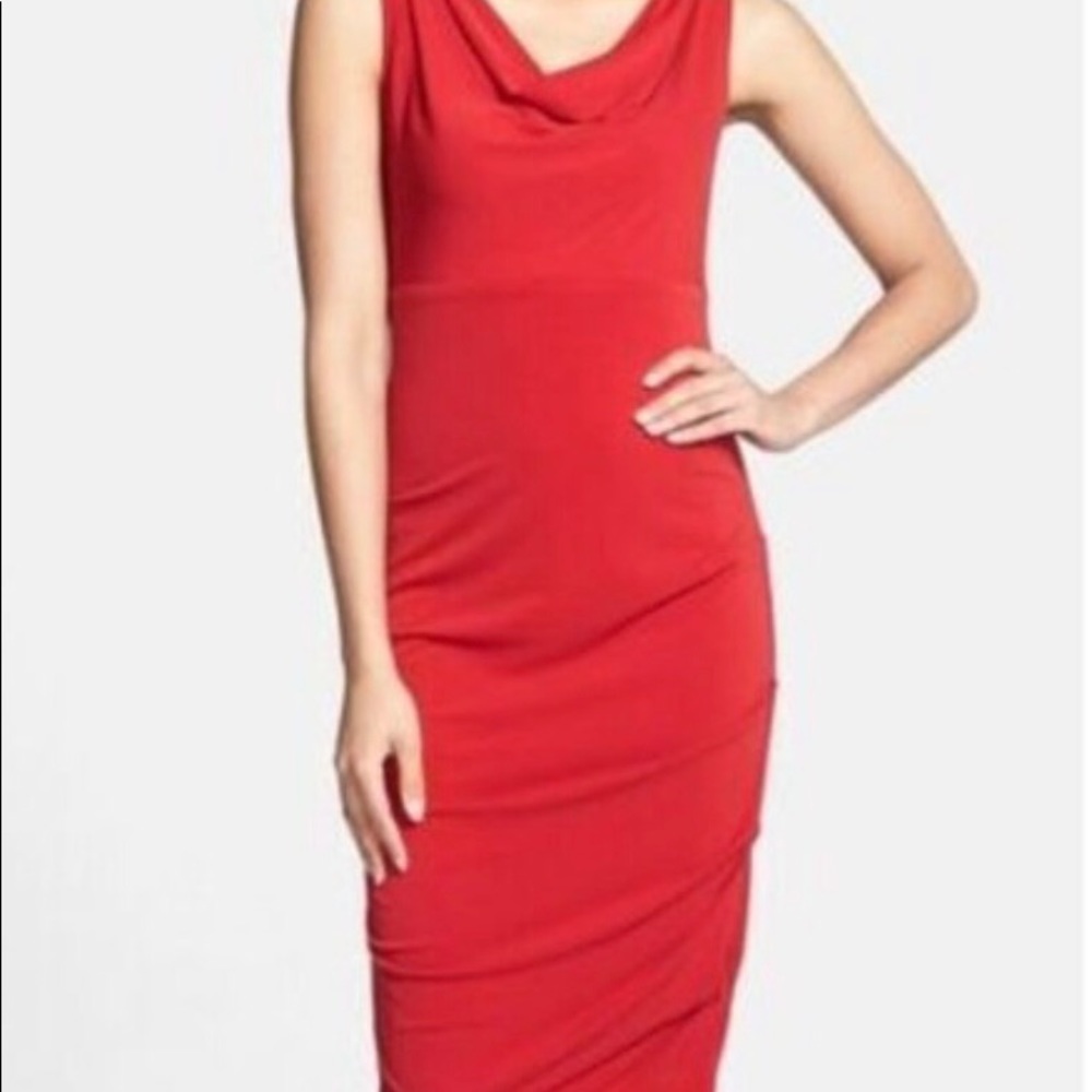 Nicole Miller cowl neck sheath dress